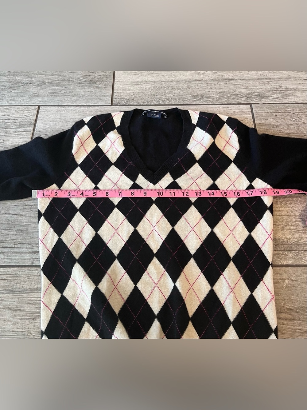 Women’s Ralph Lauren Golf Cashmere Cotton Argyle V-Neck Sweater Medium Preppy - Picture 7 of 9